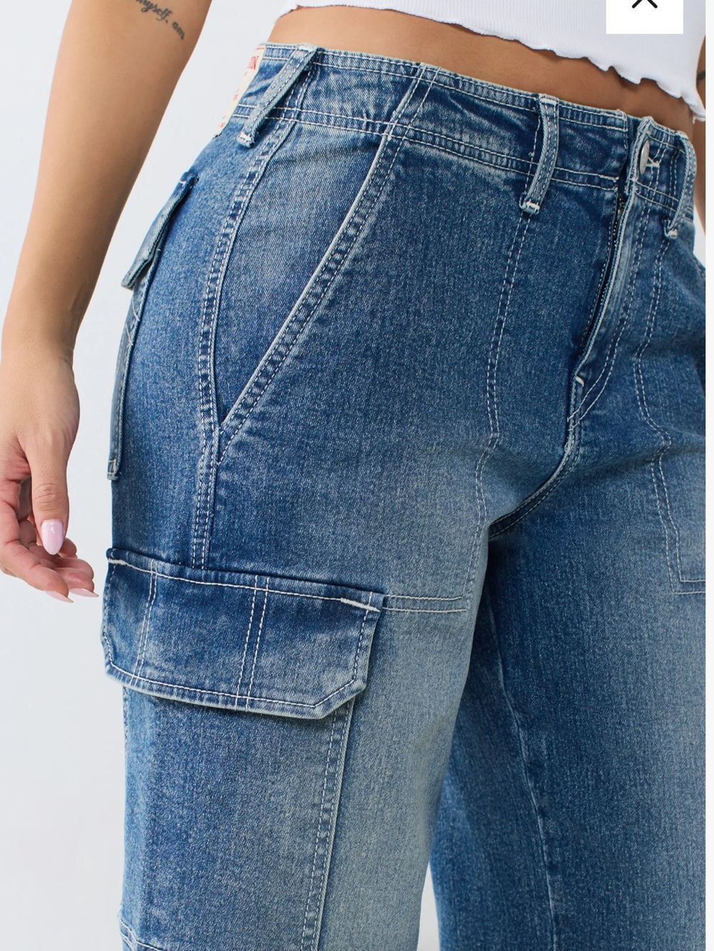 NWT TRUE RELIGION Women's Denim Cargo Jeans Straight Medium Blaze Wash Size 26 - Picture 7 of 16